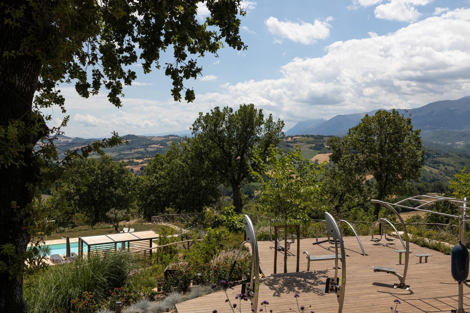 The fitness area and pool at Colpo di Fortuna