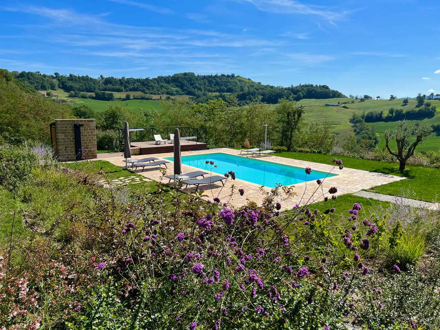 Swimming pool surrounded by flowers at Colpo di Fortuna