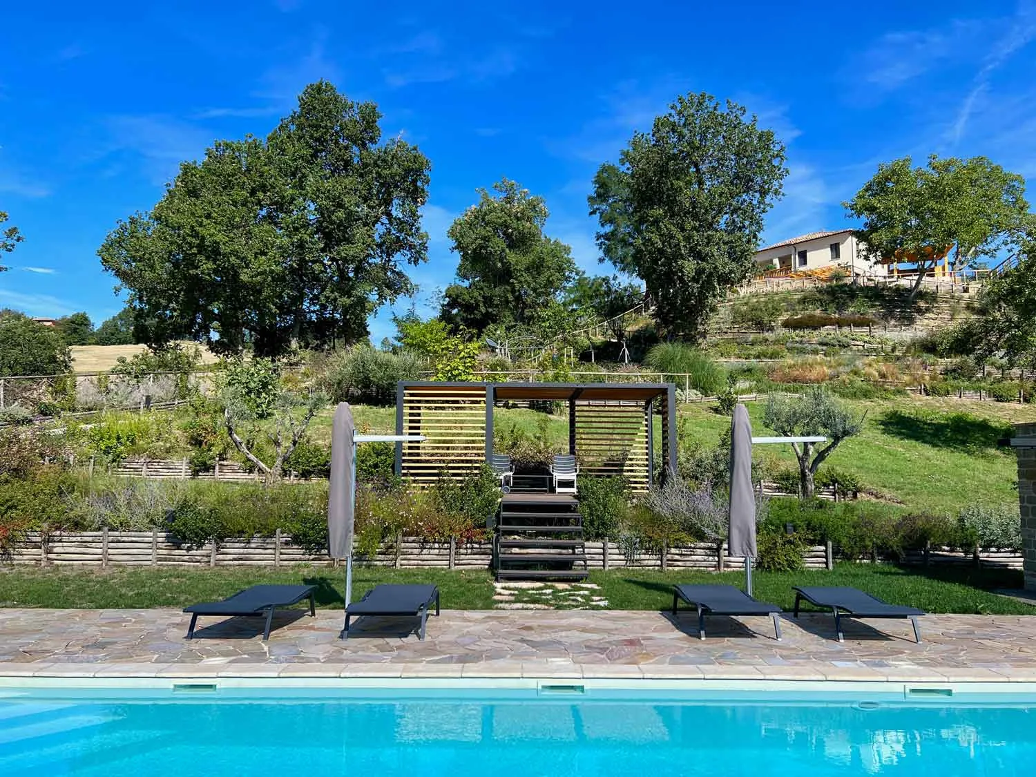 Shared swimming pool and shade house at Colpo di Fortuna